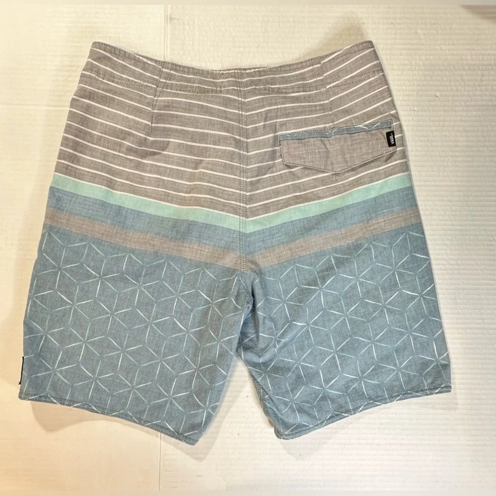 Vans Men’s Board Short Blue Gray Drawstring Logo‎ Beach Water Swim Wear Size 30